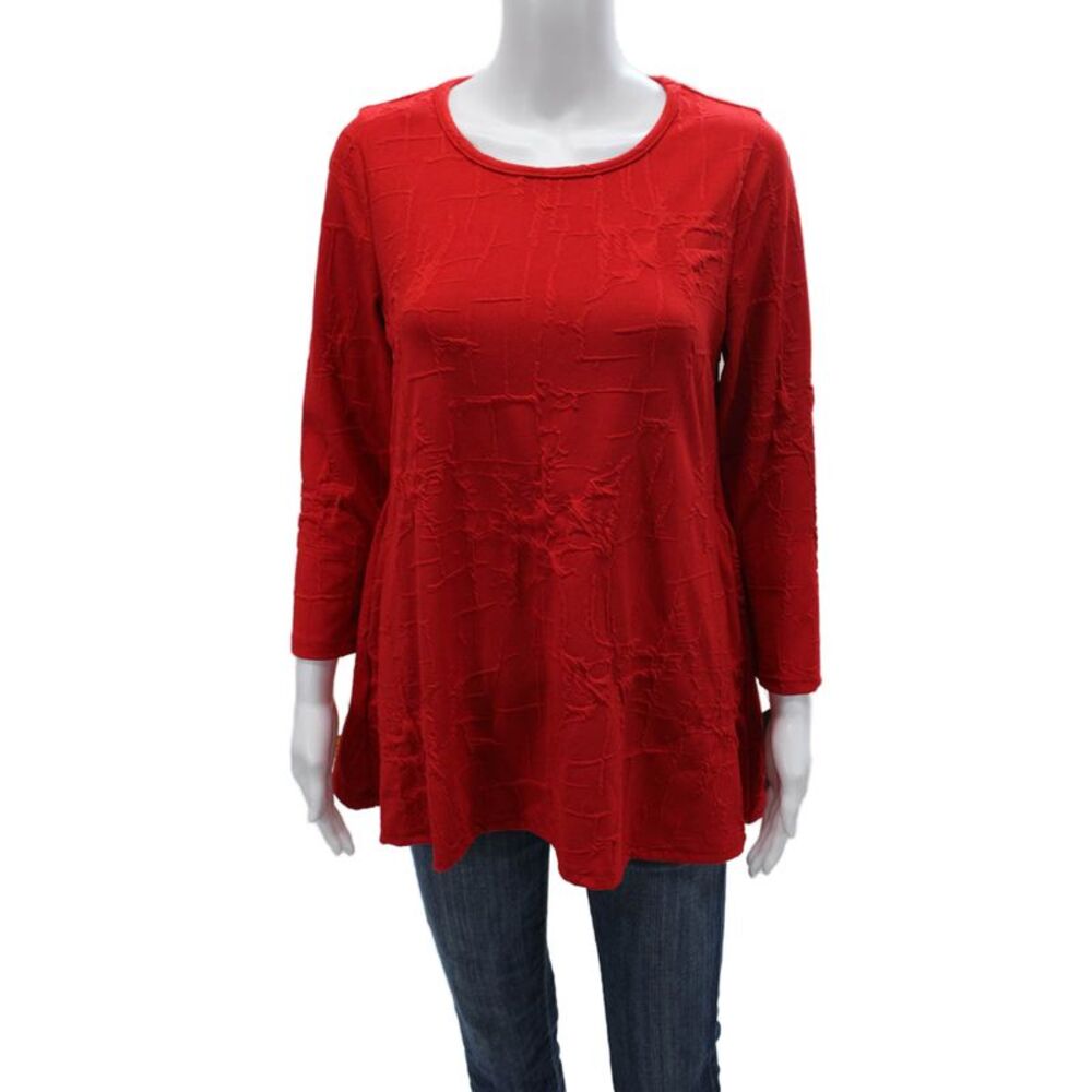 Sydney Women Red Geometric Round Neck Tunic 3/4 Sleeve Polyester Size L